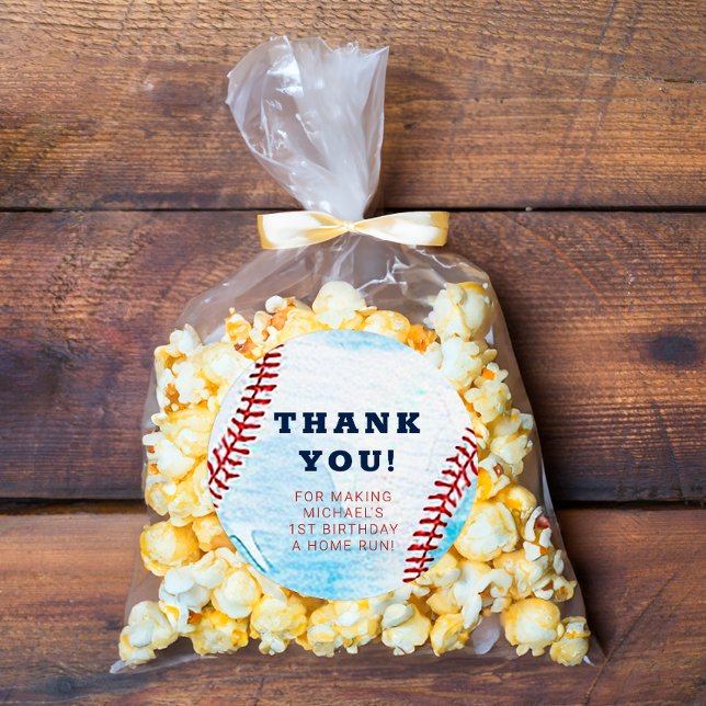 Adesivo Redondo Festa de aniversário De Baseball Obrigado Padrinha (Thank You Sticker - Baseball Birthday Party )