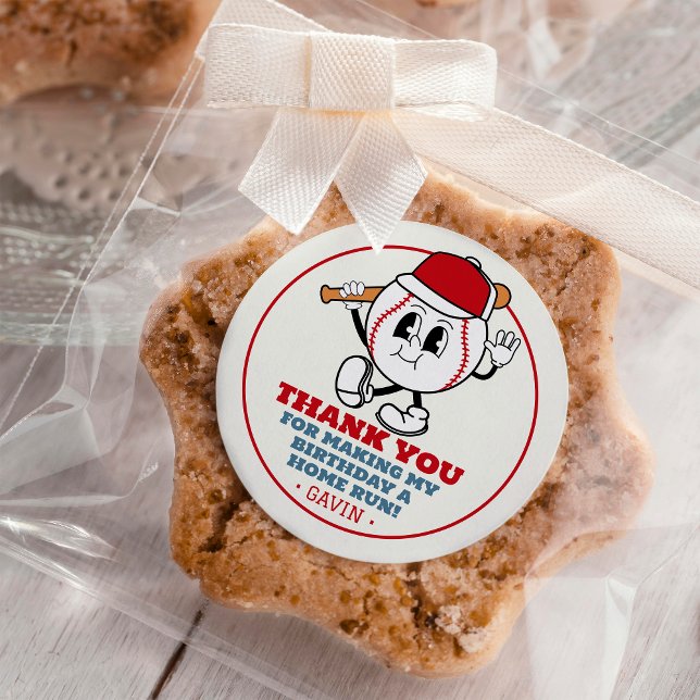 Adesivo Redondo Festa de aniversário de Baseball Retroativo Person (Criador carregado)