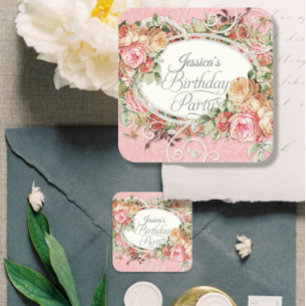 Adesivo Redondo Festa de aniversário de Blush Rosa Floral Vintage