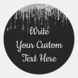 Adesivo Redondo Festa de Aniversário de Bodas de Preto & Prata Bri