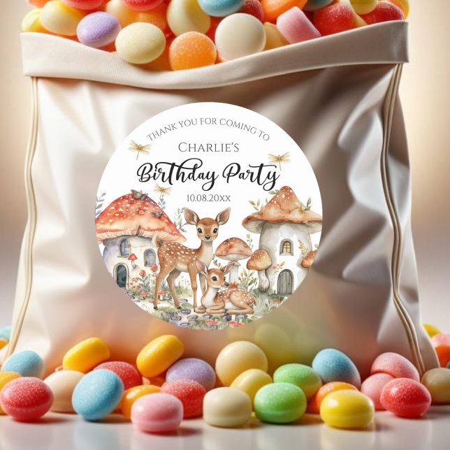 Adesivo Redondo Festa de aniversário de Bóho Woodland Forest (Criador carregado)