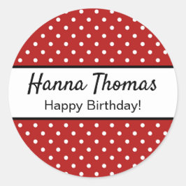 Adesivo Redondo Festa de aniversário de Bolinhas Vermelha-branca