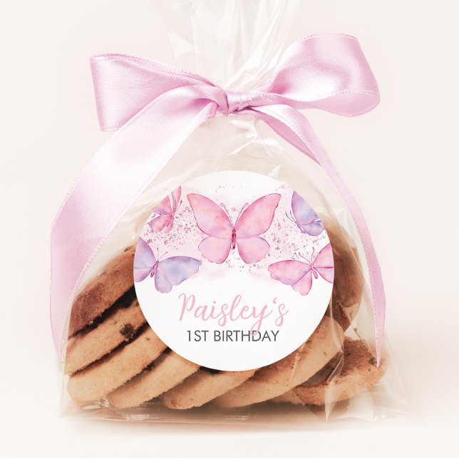 Adesivo Redondo Festa de aniversário de borboleta Cupcake Stickers (Criador carregado)