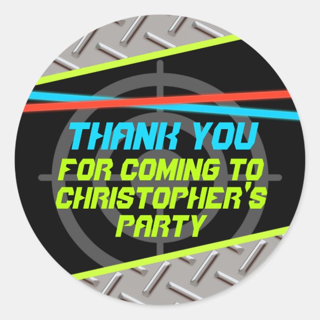 Adesivo Redondo Festa de aniversário de Boys Laser Nome Obrigado (Frente)