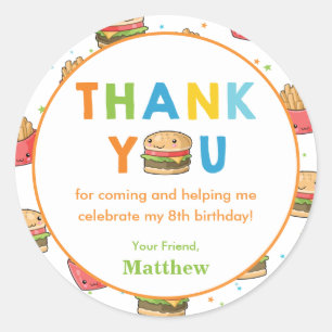 Adesivo Redondo Festa de aniversário De Burger De Comida Rápida 