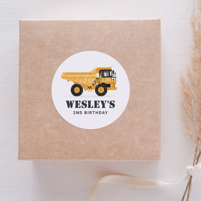 Adesivo Redondo Festa de aniversário de caminhão com depósito de v (Criador carregado)