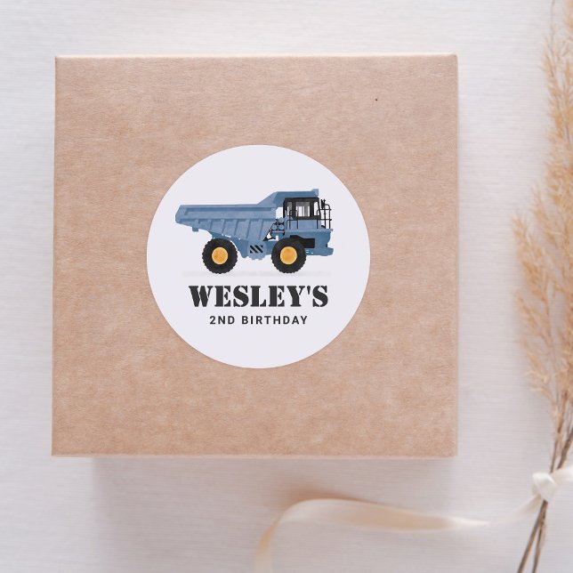Adesivo Redondo Festa de aniversário de caminhão com depósito de v (Criador carregado)