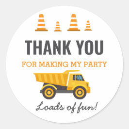Adesivo Redondo Festa de aniversário de Caminhão de Construção