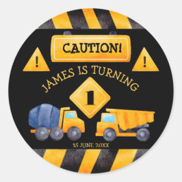 Adesivo Redondo Festa de aniversário de caminhões de construção