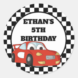 Adesivo Redondo Festa de aniversário de Carro Branco Vermelho Pret