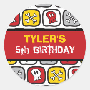 Adesivo Redondo Festa de aniversário de Cartoon Skulls & Bones Pir