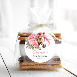 Adesivo Redondo Festa de aniversário de Cavalo Ocidental