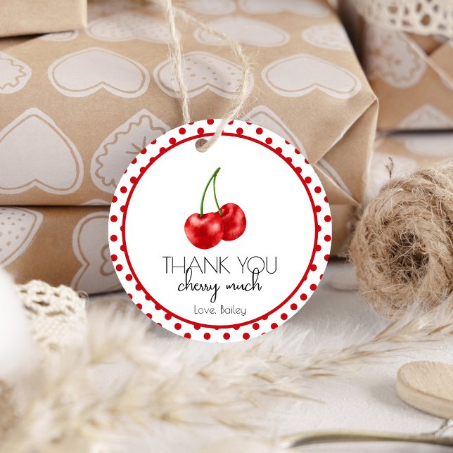 Adesivo Redondo Festa de aniversário De Cereja Obrigado. (Criador carregado)