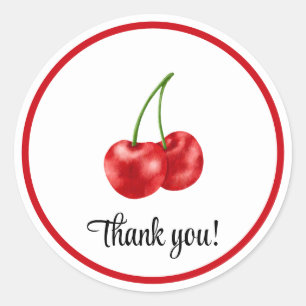 Adesivo Redondo Festa de aniversário De Cereja Obrigado.