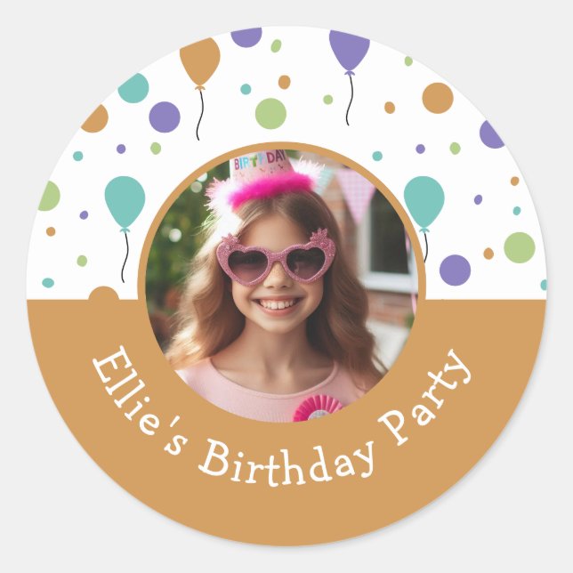 Adesivo Redondo Festa de aniversário de Confetti do Balão de Nome  (Frente)