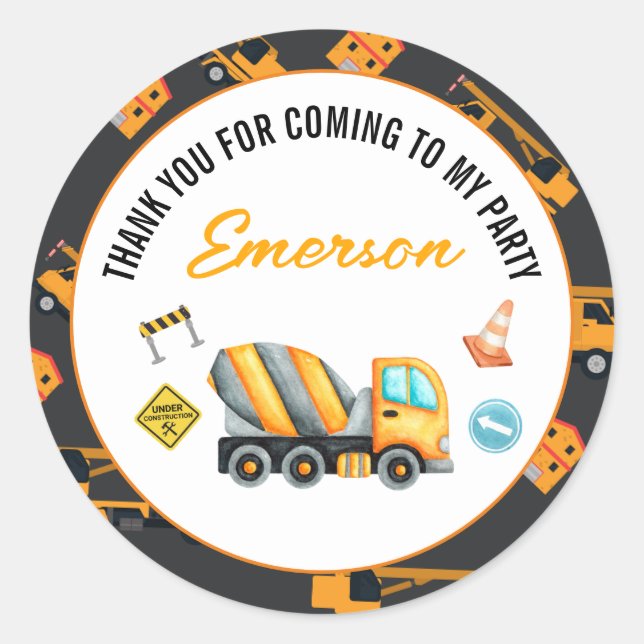 Adesivo Redondo Festa de aniversário de construção (Frente)