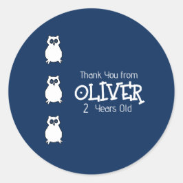 Adesivo Redondo Festa de aniversário de Coruja Azul Meia-Noite