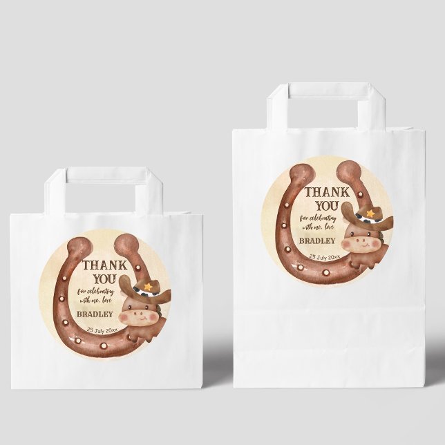 Adesivo Redondo Festa de aniversário de cowboy cavalo em boné (Criador carregado)