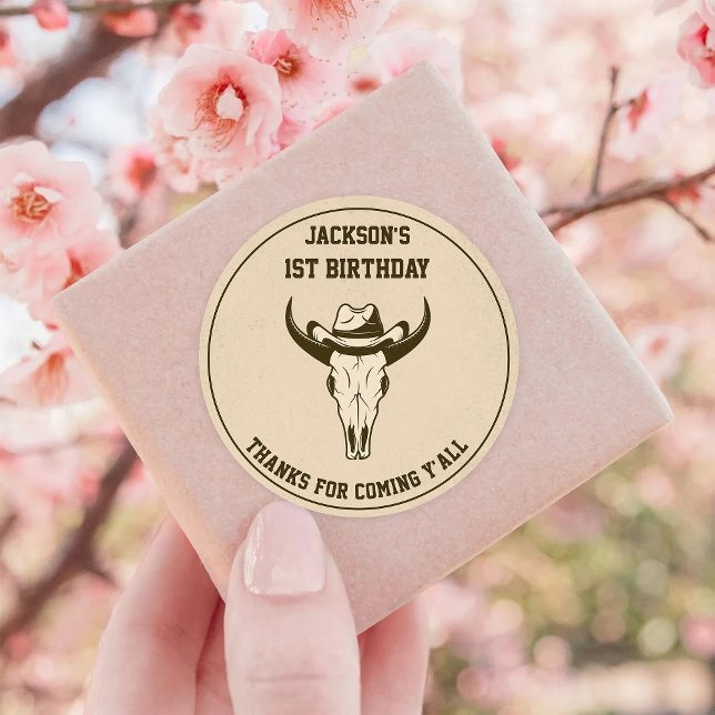 Adesivo Redondo Festa de aniversário de cowboy ocidental (Criador carregado)
