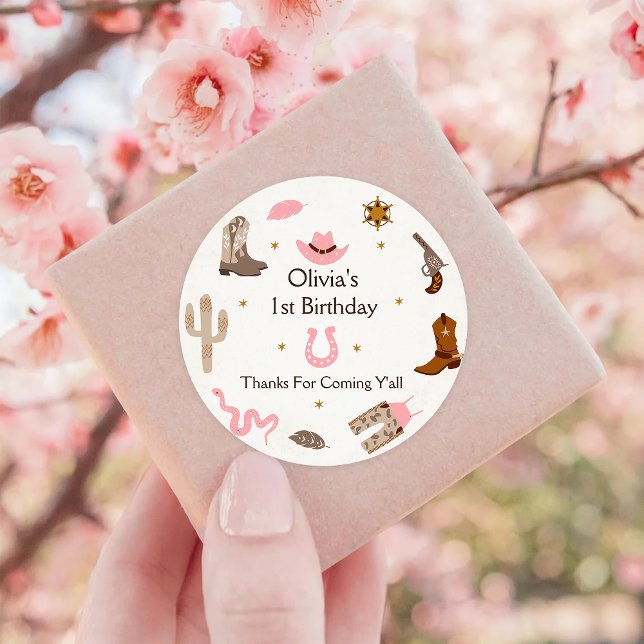 Adesivo Redondo Festa de aniversário de cowboy ocidental (Criador carregado)