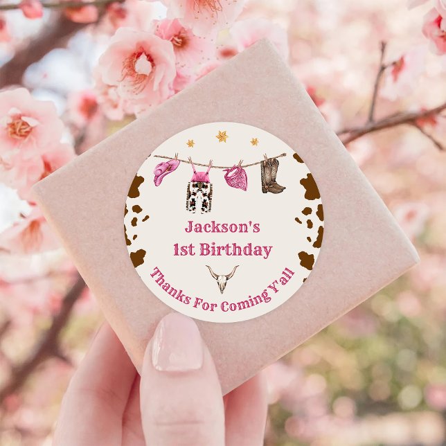 Adesivo Redondo Festa de aniversário de cowboy ocidental (Criador carregado)