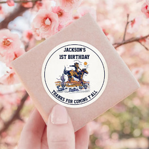 Adesivo Redondo Festa de aniversário de cowboy ocidental