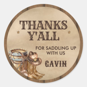Adesivo Redondo Festa de aniversário de cowboy ocidental