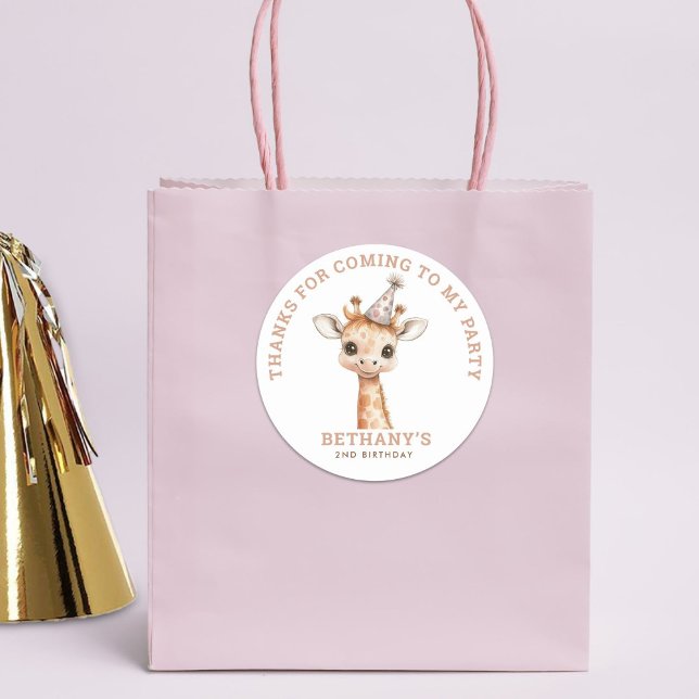 Adesivo Redondo Festa de Aniversário de criança de Girafa Bonita O (Criador carregado)