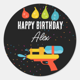 Adesivo Redondo Festa de Aniversário de criança de Verão Gun e Bal