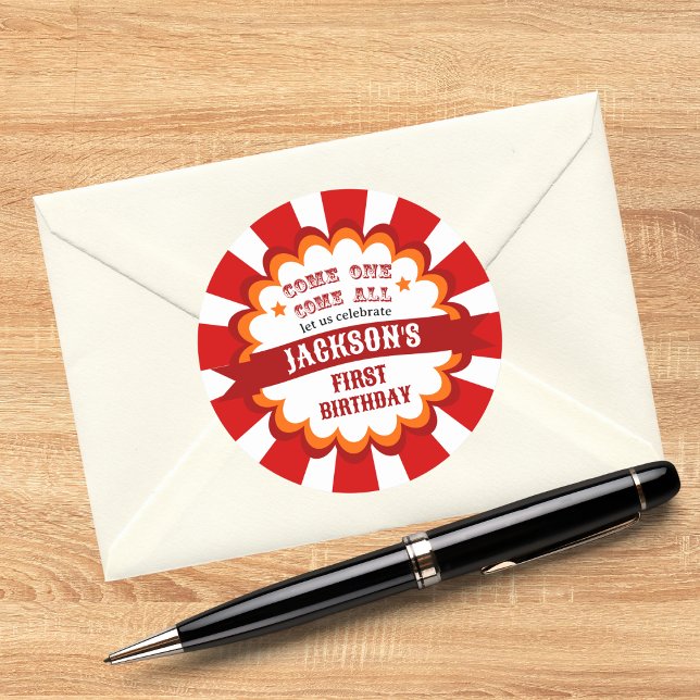 Adesivo Redondo Festa de Aniversário de criança do Festival de Cir (Criador carregado)