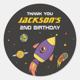 Adesivo Redondo Festa de Aniversário de criança do Foguete do Espa