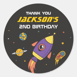 Adesivo Redondo Festa de Aniversário de criança do Foguete do Espa