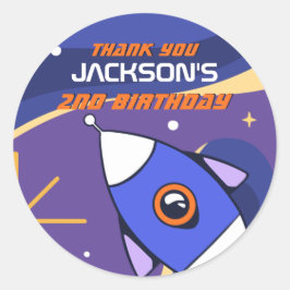 Adesivo Redondo Festa de Aniversário de criança Espacial Exterior 