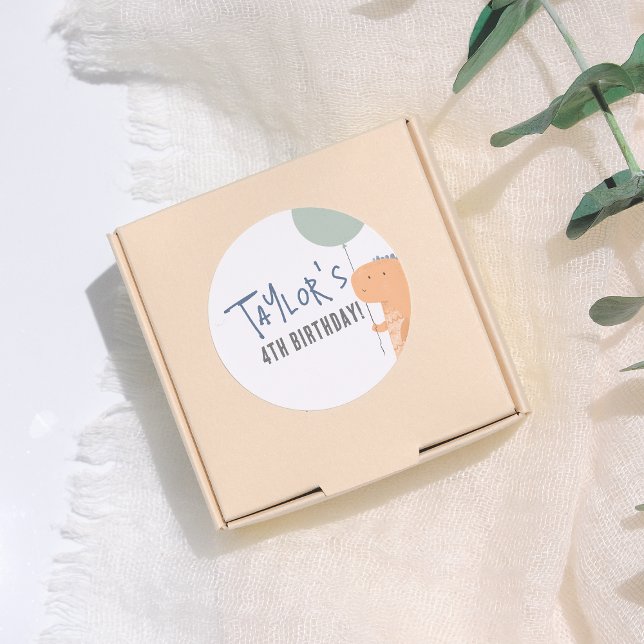 Adesivo Redondo Festa de aniversário de Dinossauro e Balão desenha (Criador carregado)