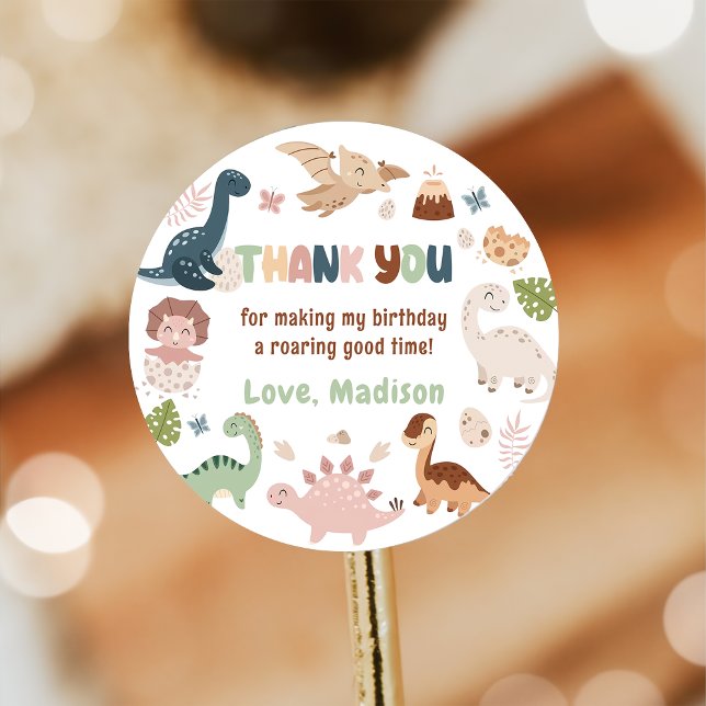 Adesivo Redondo Festa de aniversário De Dinossauro Obrigado (Criador carregado)