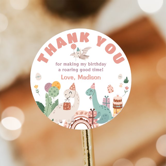 Adesivo Redondo Festa de aniversário De Dinossauro Obrigado (Criador carregado)