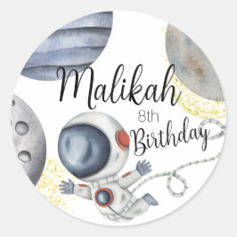 Adesivo Redondo Festa de aniversário de Espaço em Água para Menino