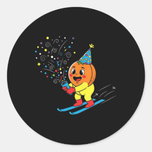 Adesivo Redondo Festa de Aniversário de Esqui Laranja Confetes Nas