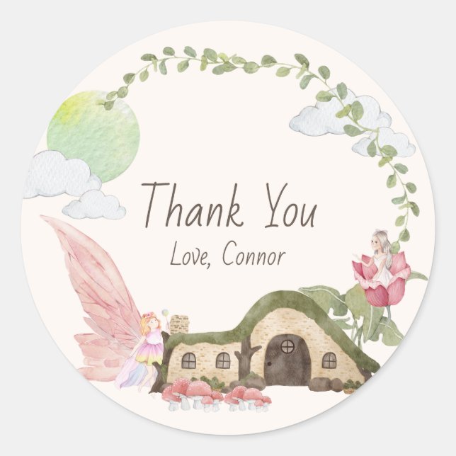 Adesivo Redondo Festa de aniversário de fadas (Frente)