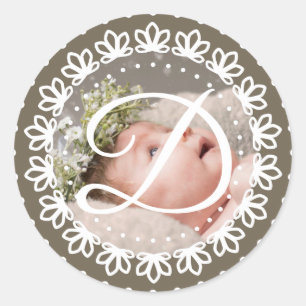 Adesivo Redondo festa de aniversário de fotografia de monograma c