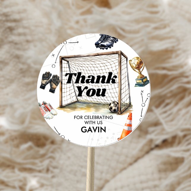 Adesivo Redondo Festa de Aniversário de Futebol Game On (Criador carregado)