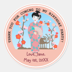 Adesivo Redondo Festa de aniversário de garotas Geisha