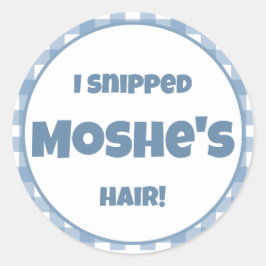 Adesivo Redondo Festa de aniversário de gingham azul