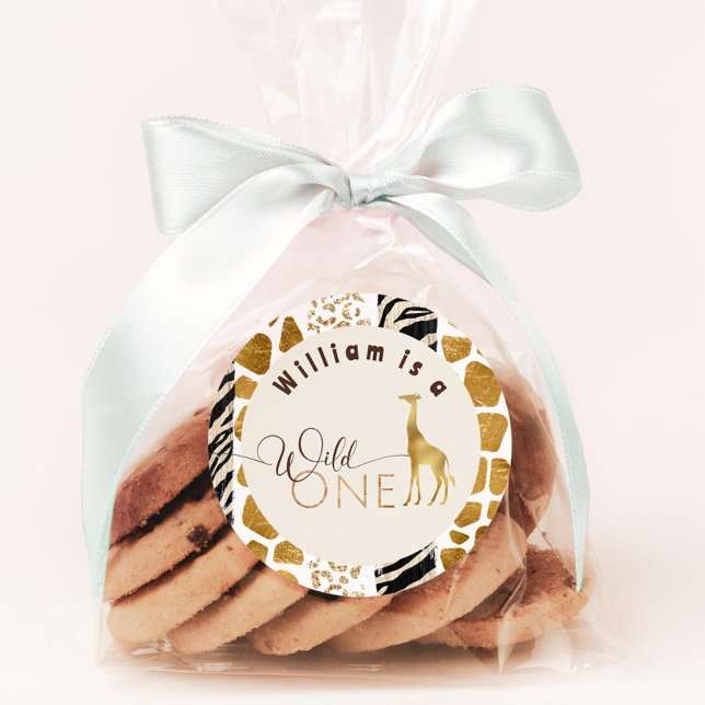 Adesivo Redondo Festa de aniversário de girafa moderna Safari (Criador carregado)