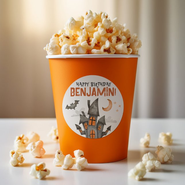 Adesivo Redondo Festa de aniversário de Halloween assustadora (Criador carregado)