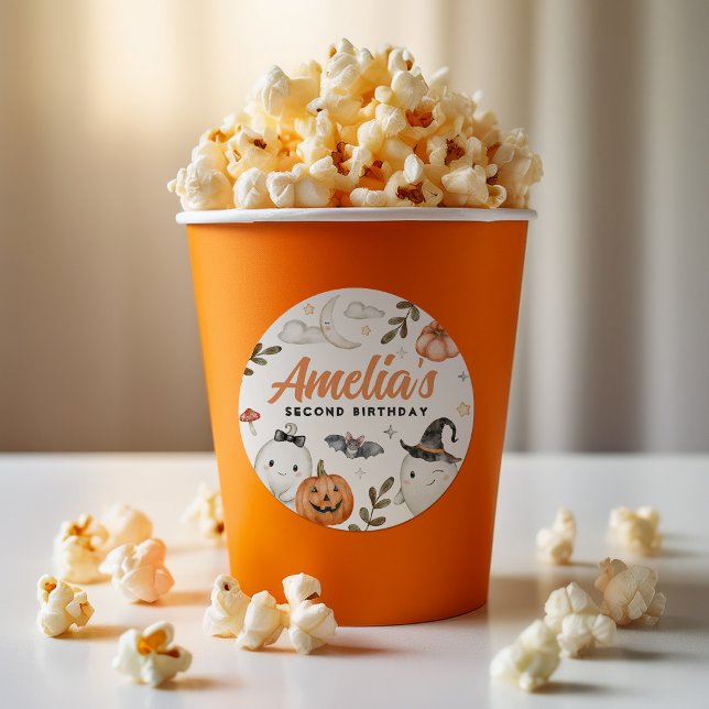 Adesivo Redondo Festa de aniversário de Halloween Fofa Favorece a  (Criador carregado)