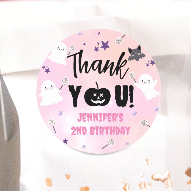 Adesivo Redondo Festa de aniversário de Halloween, Menina Rosa, Bo (Criador carregado)