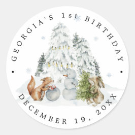 Adesivo Redondo Festa de Aniversário de Inverno na Floresta de Bos