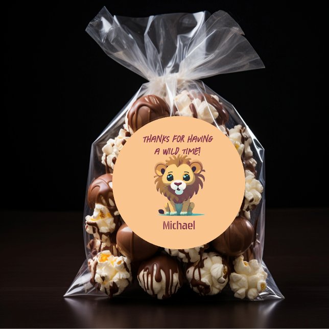 Adesivo Redondo Festa de aniversário de Leão Personalizado (Criador carregado)