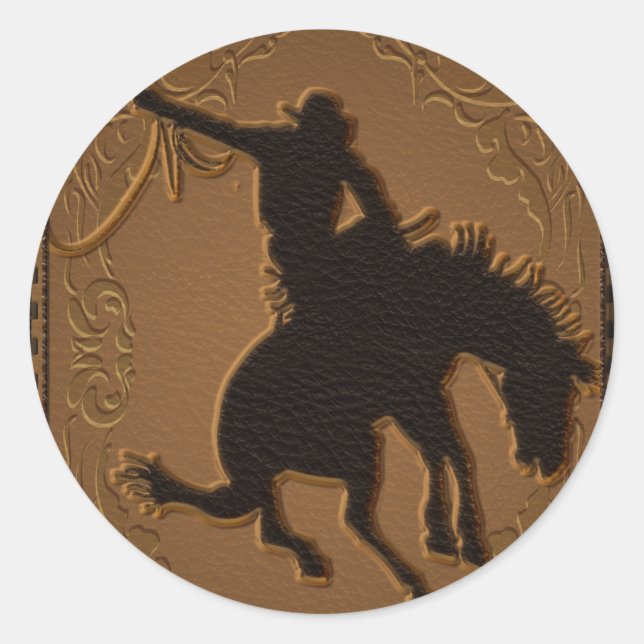 Adesivo Redondo Festa de aniversário de Leather Western Wild West  (Frente)